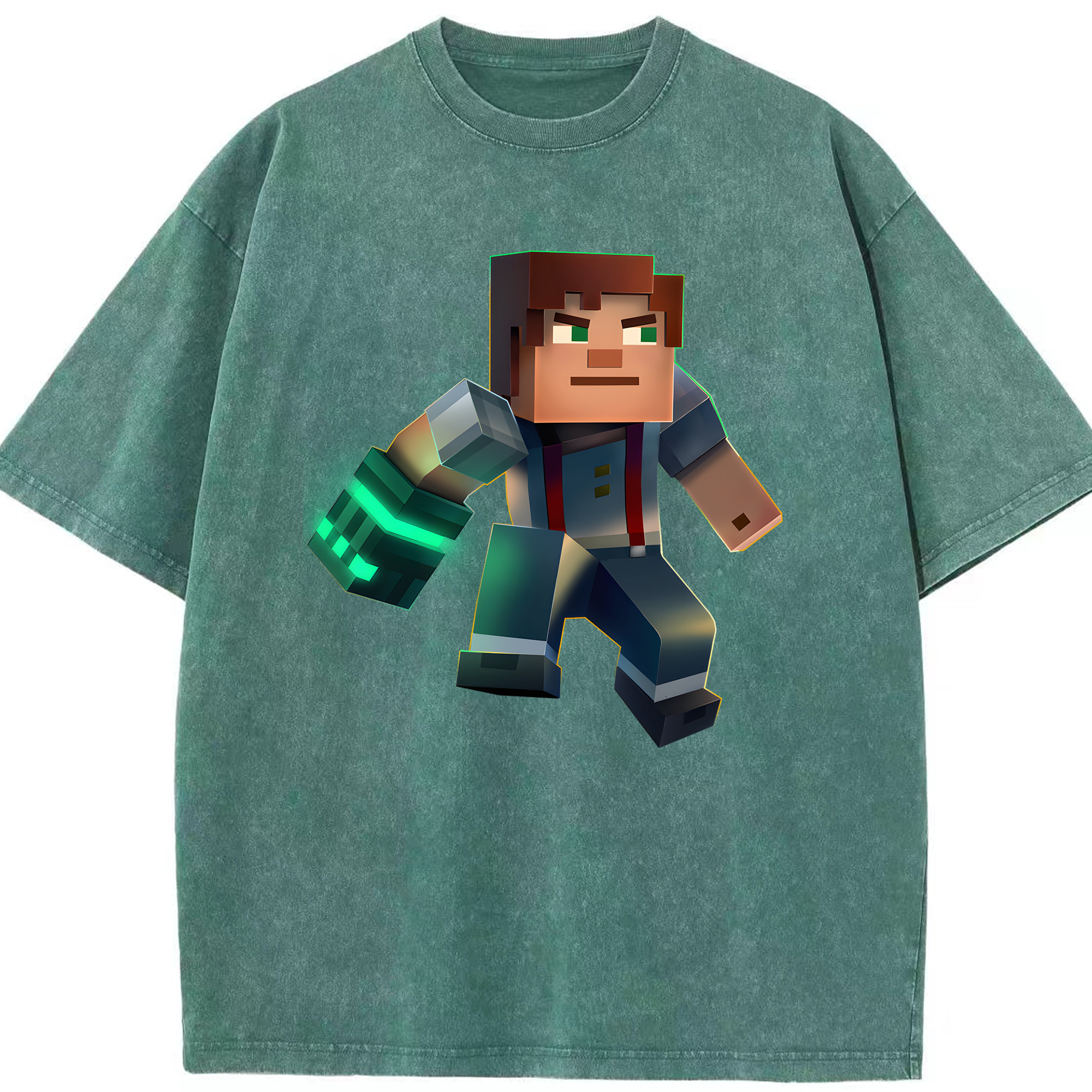 （画像用） マインクラフト ブロックの世界 Minecraft MC Block world 綿100% ヴィンテージ風 半袖Tシャツ（フロントプリント）